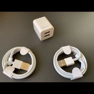 High speed dual usb charger + 2 iPhone cables